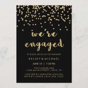 Invitation Glam Faux Gold Confetti sur le Black Engagement Pa