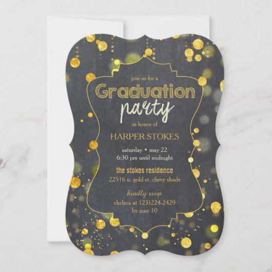 Invitation Glam Faux Gold Foil Confetti Graduation Party (Devant)