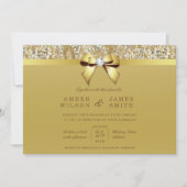 Invitation Glam Faux Gold Sequins et Bow Mariage (Devant)