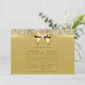 Invitation Glam Faux Gold Sequins et Bow Mariage (Debout devant)