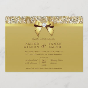 Invitation Glam Faux Gold Sequins et Bow Mariage