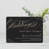 Invitation Glam Faux Gold Speckle Mariage de script (Debout devant)
