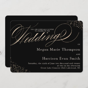 Invitation Glam Faux Gold Speckle Mariage de script