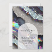 Invitation Glam Faux Holographique Agate Géode Mariage QR Cod (Devant)