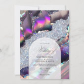 Invitation Glam Faux Holographique Agate Marbre Mariage Geode (Devant)