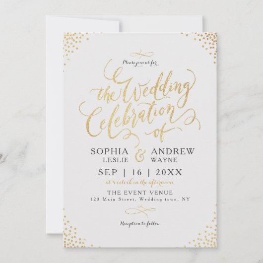 Invitation Glam faux or parties scintillant calligraphie vint (Devant)