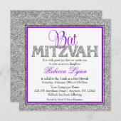 Invitation Glam Faux Parties scintillant Bat mitzvah violet a (Devant / Derrière)