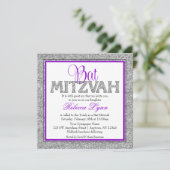 Invitation Glam Faux Parties scintillant Bat mitzvah violet a (Debout devant)