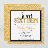 Invitation Glam Faux Parties scintillant Gold Black Sweet 16 (Devant / Derrière)