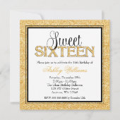 Invitation Glam Faux Parties scintillant Gold Black Sweet 16 (Devant)