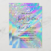 Invitation Glam Faux Parties scintillant holographique Sweet  (Devant / Derrière)