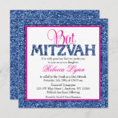 Invitation Glam Faux Parties scintillant Marine Bat mitzvah r (Devant / Derrière)