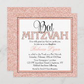 Invitation Glam Faux Parties scintillant Rose Gold Bat mitzva (Devant / Derrière)