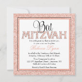 Invitation Glam Faux Parties scintillant Rose Gold Bat mitzva (Devant)