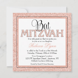 Invitation Glam Faux Parties scintillant Rose Gold Bat mitzva