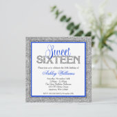 Invitation Glam Faux Parties scintillant Silver Blue Sweet 16 (Debout devant)
