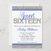 Invitation Glam Faux Parties scintillant Silver Blue Sweet 16 (Devant)