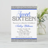 Invitation Glam Faux Parties scintillant Silver Blue Sweet 16 (Debout devant)