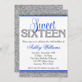Invitation Glam Faux Parties scintillant Silver Blue Sweet 16 (Devant / Derrière)
