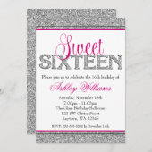 Invitation Glam Faux Parties scintillant Silver Hot Pink Swee (Devant / Derrière)