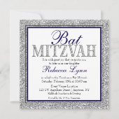 Invitation Glam Faux Parties scintillant Silver Navy Blue Bat (Devant)
