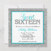Invitation Glam Faux Parties scintillant Silver Turquoise Blu (Devant)