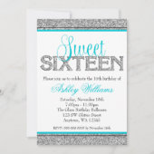 Invitation Glam Faux Parties scintillant Silver Turquoise Blu (Devant)