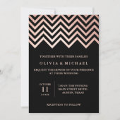 Invitation Glam Faux Rose Gold Chevron et Black Mariage (Devant)