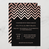 Invitation Glam Faux Rose Gold Chevron et Black Mariage (Devant / Derrière)