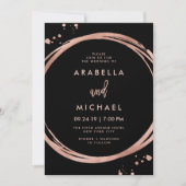 Invitation Glam Faux Rose Gold Regardez en noir | Mariage (Devant)