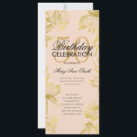 Invitation Glam Floral 50th Birthday Program Gold Blush Menu<br><div class="desc">Design élégant "Programme de fête d'anniversaire" avec arrangement floral en or avec texte personnalisé.</div>