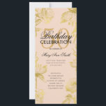 Invitation Glam Floral 50th Birthday Program Gold Blush Menu<br><div class="desc">Design élégant "Programme de fête d'anniversaire" avec arrangement floral en or avec texte personnalisé.</div>