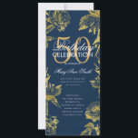 Invitation Glam Floral 50th Birthday Program Gold Navy Menu<br><div class="desc">Design élégant "Programme de fête d'anniversaire" avec arrangement floral en or avec texte personnalisé.</div>