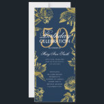 Invitation Glam Floral 50th Birthday Program Gold Navy Menu<br><div class="desc">Design élégant "Programme de fête d'anniversaire" avec arrangement floral en or avec texte personnalisé.</div>