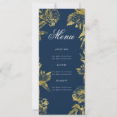 Invitation Glam Floral 70th Birthday Program Gold Navy Menu (Dos)