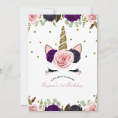 Invitation Glam floral foncé Parties scintillant or Unicorn A (Devant)