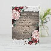 Invitation Glam Floral Rustique Bois dentelle Mariage campagn (Debout devant)