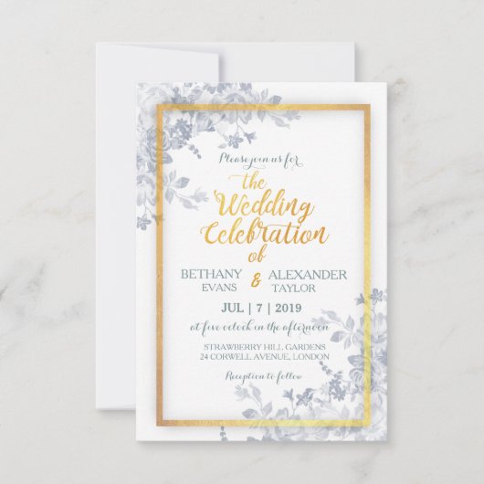 Invitation Glam Flowers Gold Frame Calligraphie Mariage Invit (Devant)