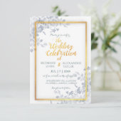Invitation Glam Flowers Gold Frame Calligraphie Mariage Invit (Debout devant)