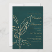 Invitation Glam forêt or vert parties scintillant feuille fle (Devant)