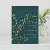 Invitation Glam forêt or vert parties scintillant feuille fle (Debout devant)