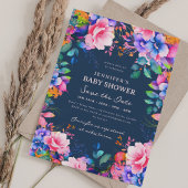 Invitation Glam Garden Floral Baby shower Save Date Navy