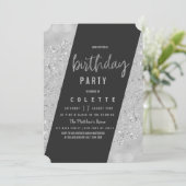 Invitation Glam géométrique noir argent parties scintillant f (Debout devant)