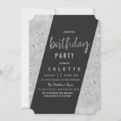 Invitation Glam géométrique noir argent parties scintillant f (Devant)