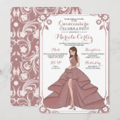 Invitation Glam Girl Rose Quinceañera (Devant / Derrière)
