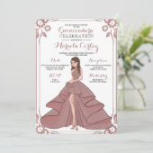 Invitation Glam Girl Rose Quinceañera (Debout devant)
