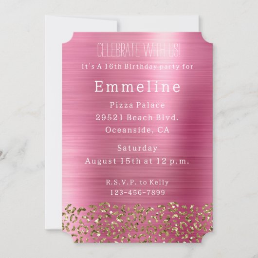 Invitation Glam Girly Pink Gold Leopard (Devant)