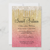 Invitation Glam girly rose or ombre gouttes de parties scinti (Devant)