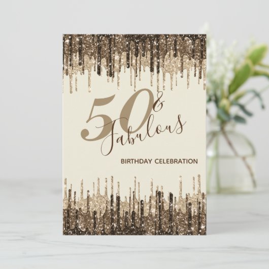 Invitation Glam Glittery Spark 50 & Fabuleuse fête d'annivers (Debout devant)