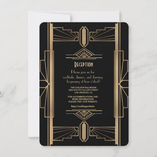 Invitation Glam Gold 1920's Great Gatsby 1920 Réception (Devant)